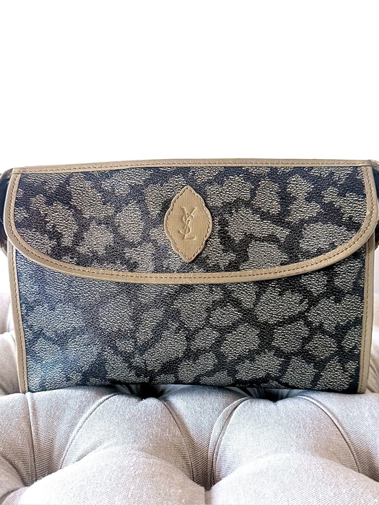 Yves Saint Laurent Handbags - Vintage YSL Yves Saint Laurent Giraffe Print Taupe Gray Canvas Clutch Pouch